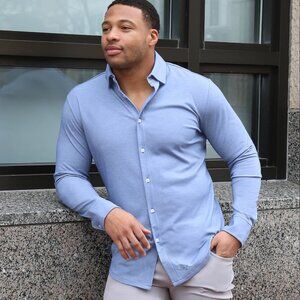 State & Liberty THE DYLAN SKY BLUE PIQUE BUTTON DOWN SHIRT Long Sleeve Dress Men